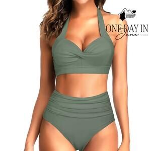 Tempt Me Cross Front High Waist Bikini Swimsuit Size M